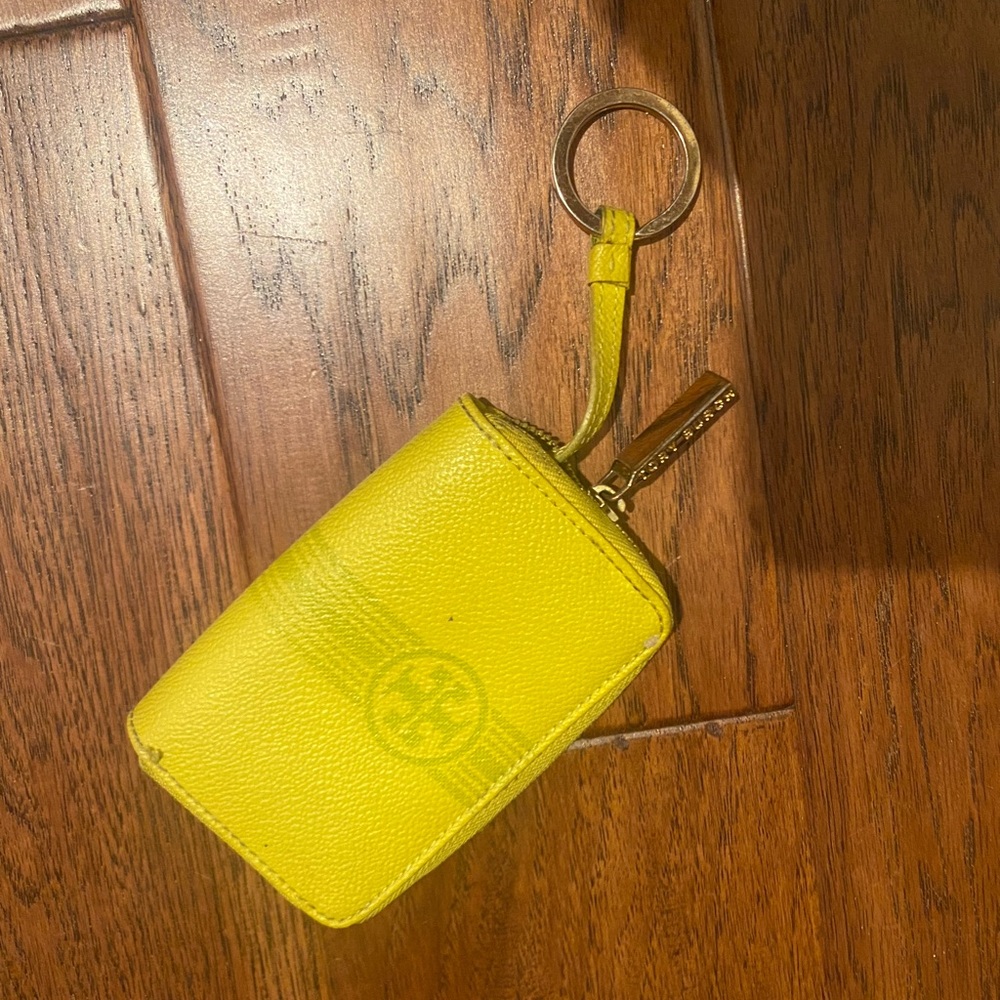 Tory Burch Yellow and Green Key & Card Holder